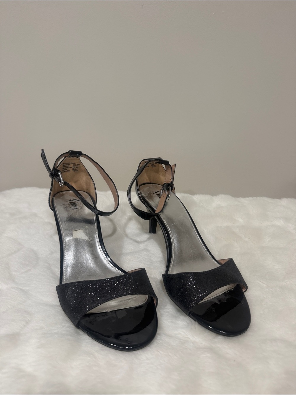 FIONI Clothing Black Glitter Ankle-Strap Heels